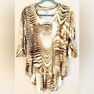 🐅 FLOWY SLINKY Asymmetrical Flowy Paolino M Top Neutral Desert Jeans Boots Boho